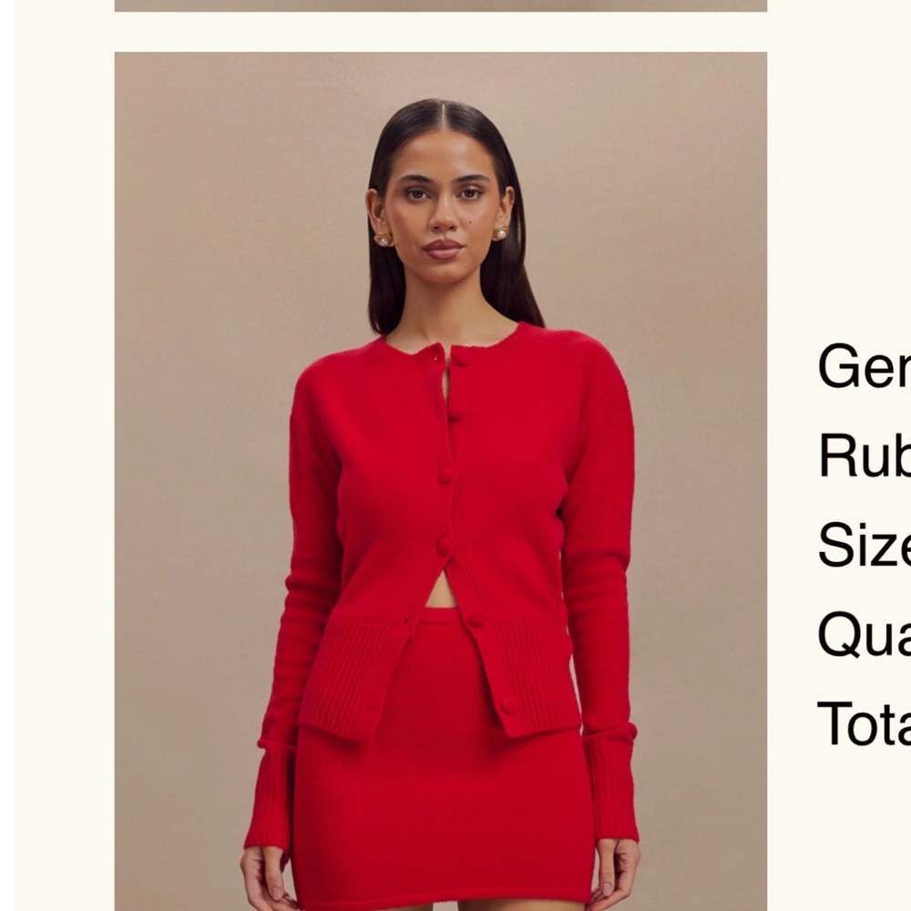 Red Cardigan and Skirt Set